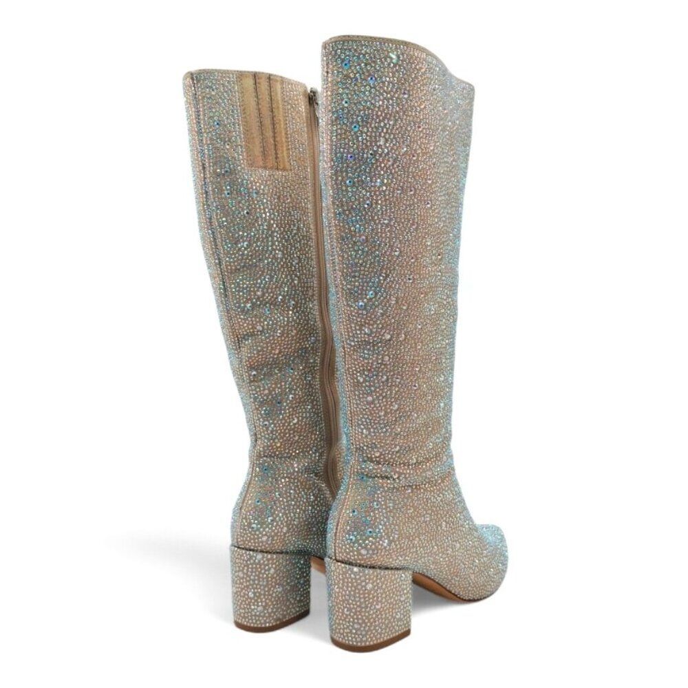 Wetkiss Women's Size 7 Iridescent Crystal Rhinestone Chunky Heel Knee High Boots - Picture 13 of 16
